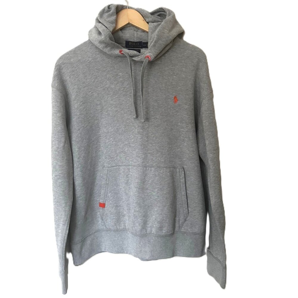 Polo Ralph Lauren Large Hoodie Men's Gray sweatshirt orange embroidered logo